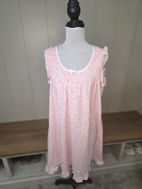 Miss Elaine Pink Ruffle-Trim Nightgown Grandma Chic Cottagecore Size Med